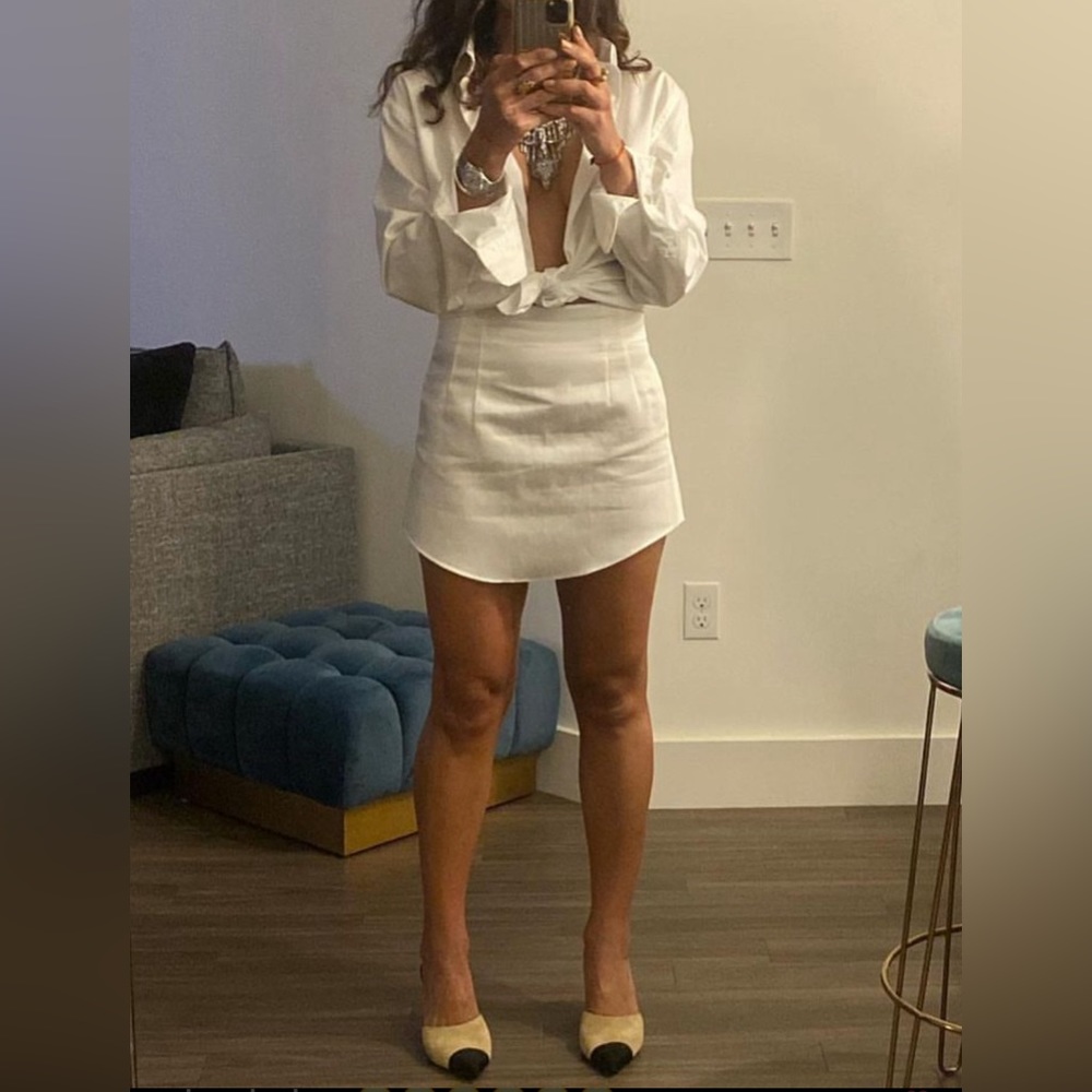 Zara white linen mini skirt sz M fits like small